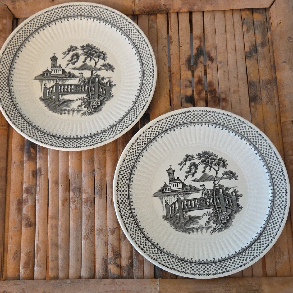 Elegant Black and White Chinoserie Plates-great on a wall!